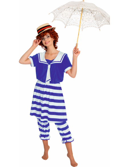 Costume de bain Rétro à Rayures Bleues et Blanches pour Femme