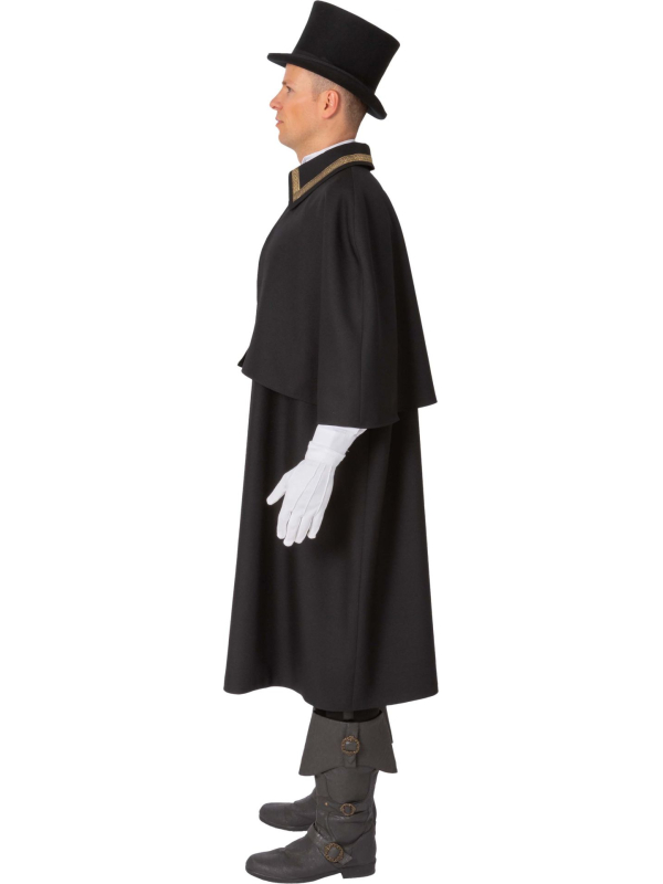 Manteau de Cocher Noir avec Capeline - Élégance Victorienne