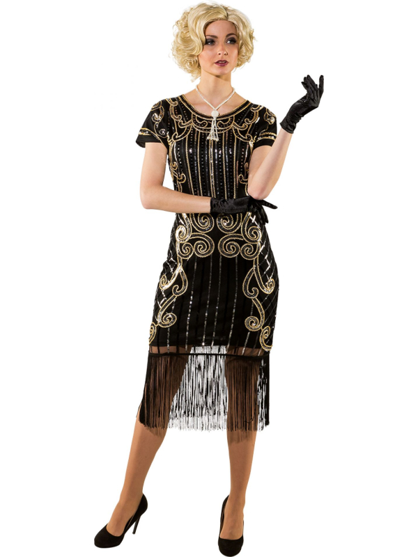Robe Charleston Noire à Paillettes Femme : Élégance des Années Folles