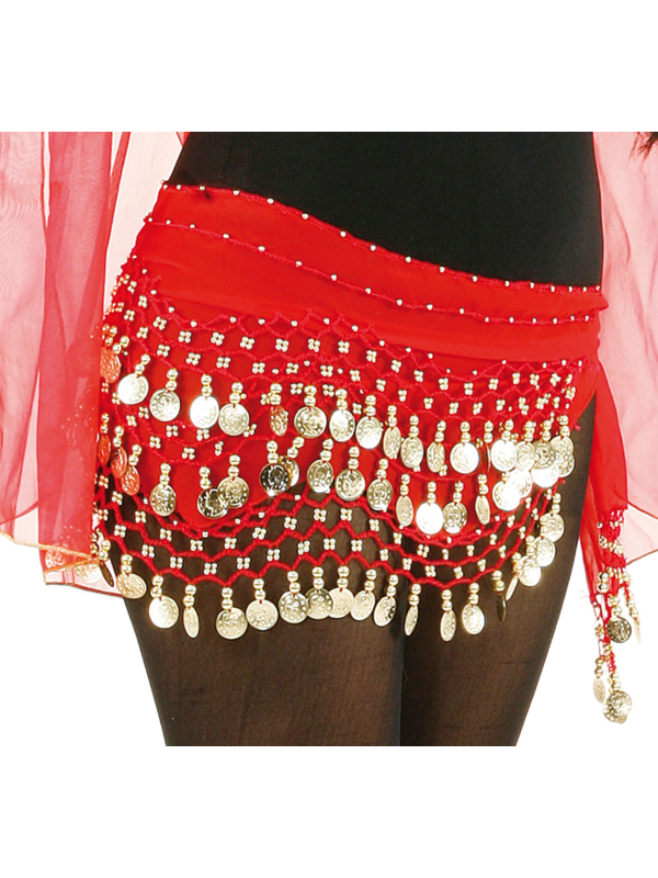 Ceinture/Foulard pour danse orientale rouge et dorée