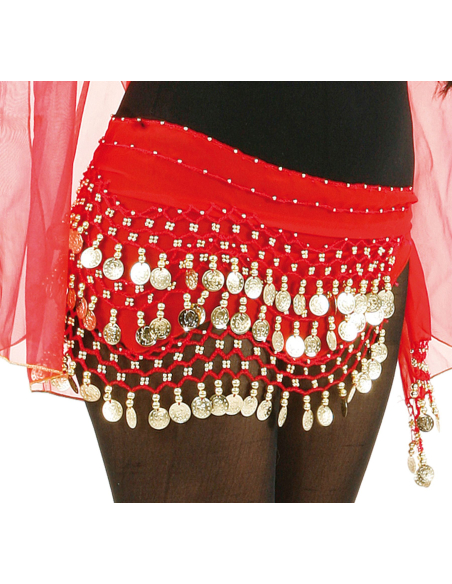 Ceinture/Foulard pour danse orientale rouge et dorée