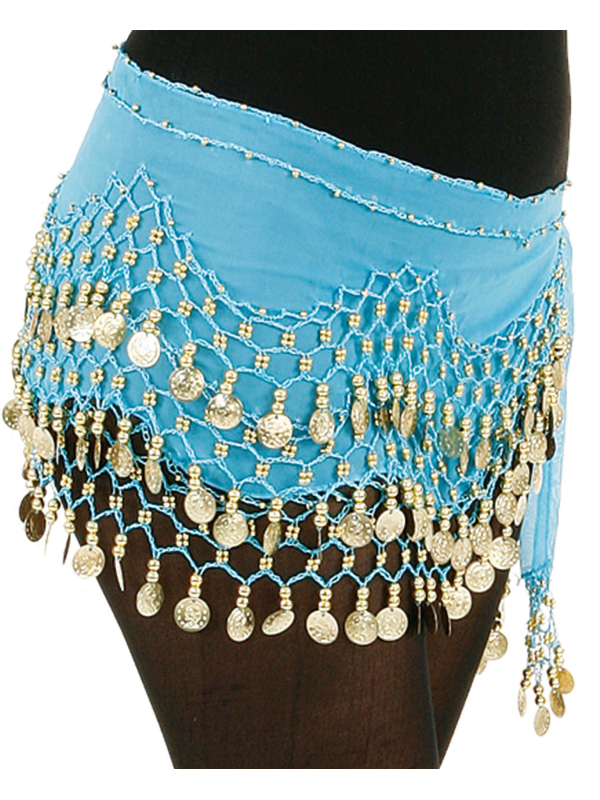 Ceinture/Foulard pour danse orientale bleue et dorée