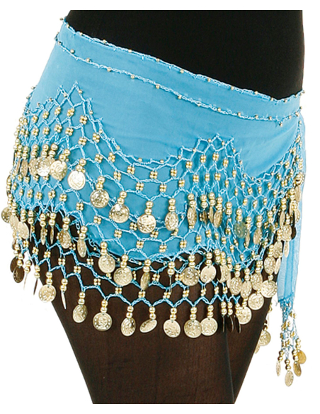 Ceinture/Foulard pour danse orientale bleue et dorée