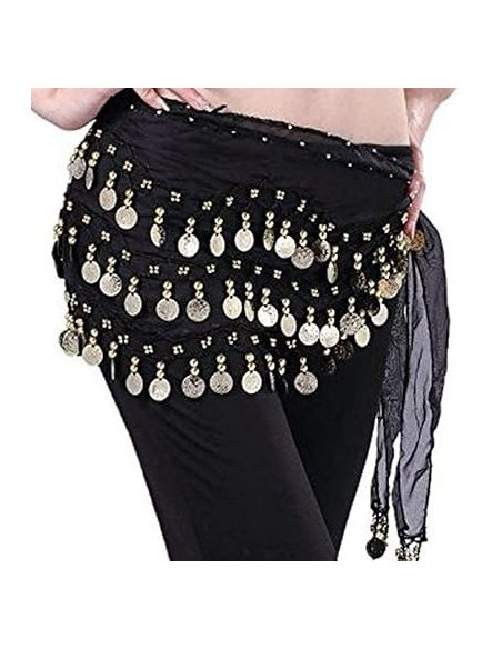 Ceinture/Foulard pour danse orientale noire et dorée