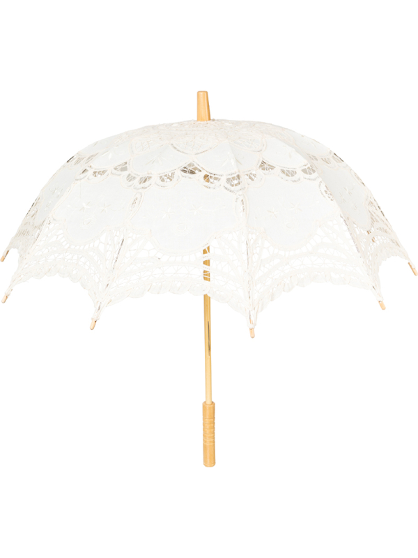 Ombrelle blanche avec dentelle au crochet et manche en bambou