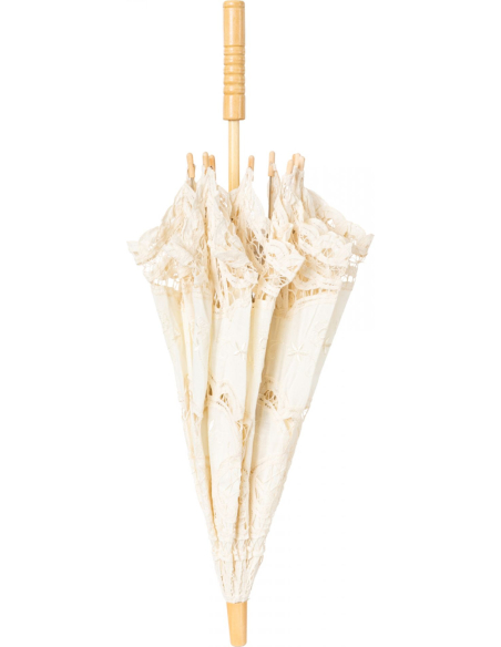 Ombrelle blanche avec dentelle au crochet et manche en bambou