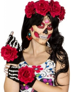 Set d’Accessoires Día de los Muertos : Serre-tête, Gants et Boucles d’Oreilles 2