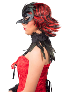Ensemble Accessoires Corbeau : Masque, Collier et Chauffe-bras en Plumes Véritables 2