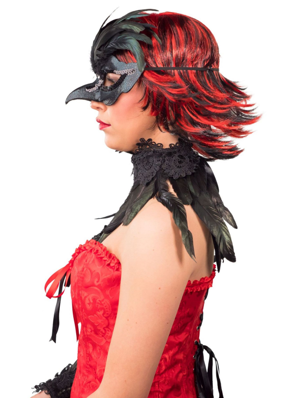 Ensemble Accessoires Corbeau : Masque, Collier et Chauffe-bras en Plumes Véritables