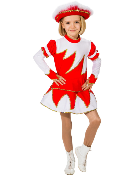 Costume de Majorette Rouge et Blanc avec Bordures Holographiques qualité professionnelle