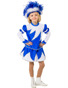 Costume de Majorette Bleu et Blanc avec Bordures Holographiques qualité professionnelle