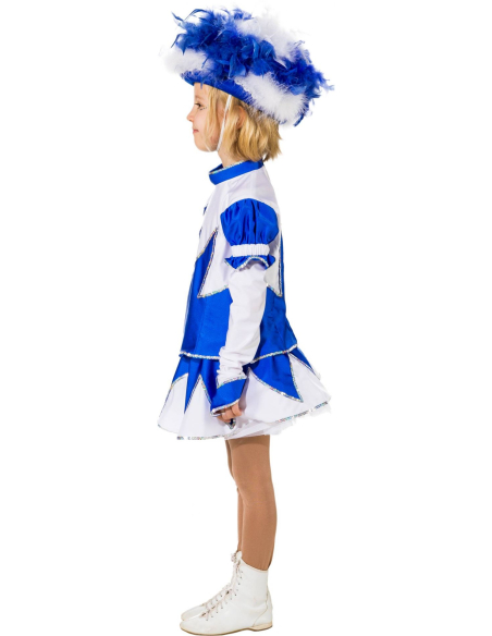 Costume de Majorette Bleu et Blanc avec Bordures Holographiques qualité professionnelle