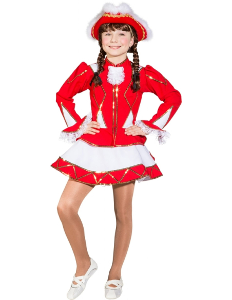 Costume de Majorette Enfant Rouge et Blanc avec Bordures Dorées