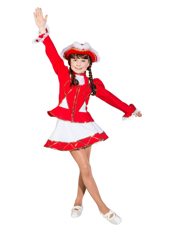 Costume de Majorette Enfant Rouge et Blanc avec Bordures Dorées