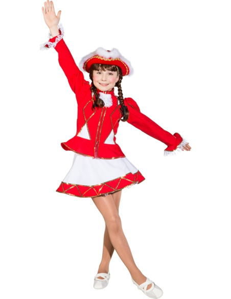 Costume de Majorette Enfant Rouge et Blanc avec Bordures Dorées