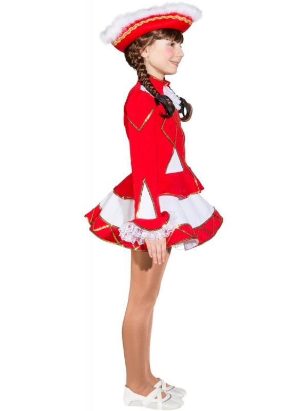Costume de Majorette Enfant Rouge et Blanc avec Bordures Dorées