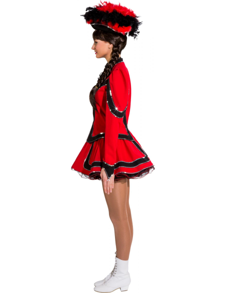 Costume de Majorette Professionnel Rouge et Noir avec Jabot