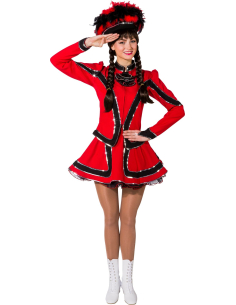 Costume de Majorette Professionnel Rouge et Noir avec Jabot