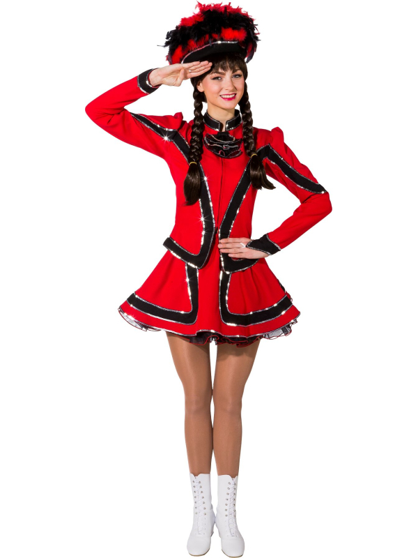 Costume de Majorette Professionnel Rouge et Noir avec Jabot