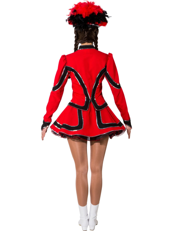 Costume de Majorette Professionnel Rouge et Noir avec Jabot