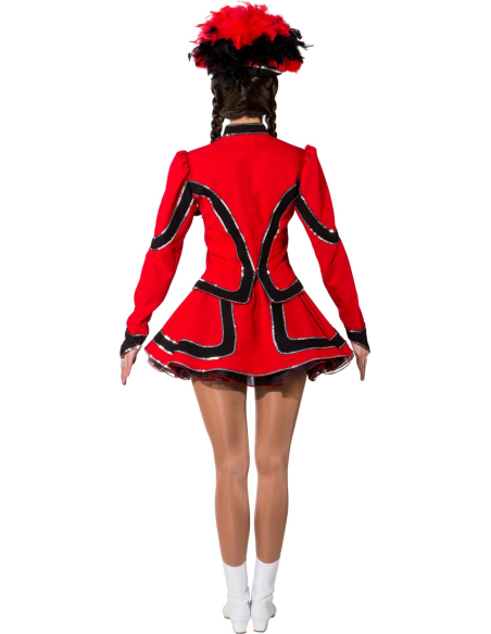 Costume de Majorette Professionnel Rouge et Noir avec Jabot