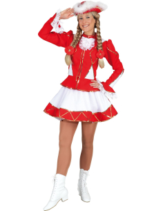 Costume de Majorette Rouge et Blanc Premium | Tenue de Parade avec Jabot en Dentelle