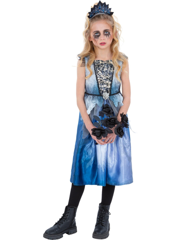 Déguisement Halloween de mariée Fantôme Inspiré d'Emily – Robe Bleue avec Tiare