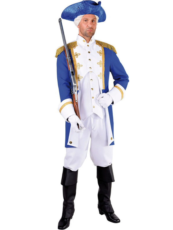 Costume d'Officier Révolutionnaire Américain – Uniforme Historique Bleu et Blanc