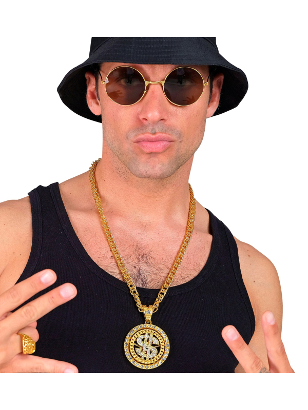 Collier Dollar Strass 70 cm avec chaîne dorée : L'accessoire parfait pour vos soirées et festivals