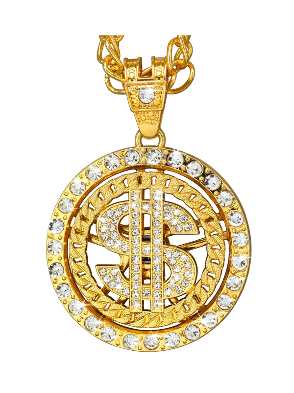 Collier Dollar Strass 70 cm avec chaîne dorée : L'accessoire parfait pour vos soirées et festivals