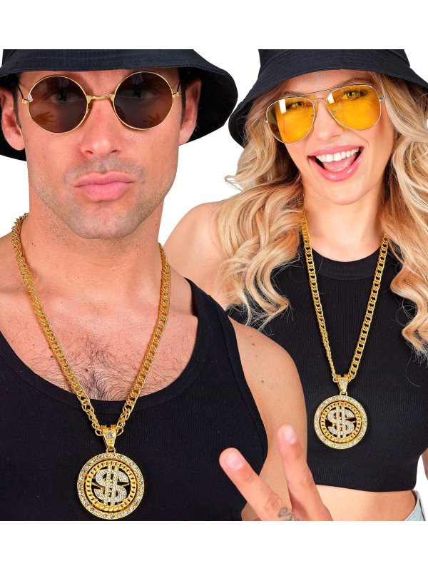 Collier Dollar Strass 70 cm avec chaîne dorée : L'accessoire parfait pour vos soirées et festivals