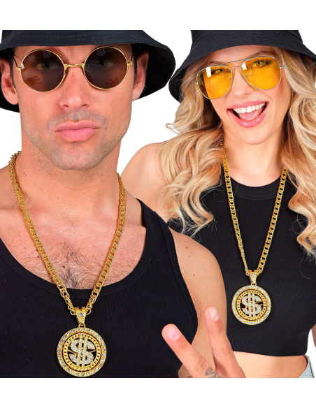 Collier Dollar Strass 70 cm avec chaîne dorée : L'accessoire parfait pour vos soirées et festivals