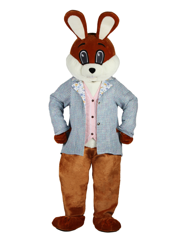 Costume pour Mascotte Lapin – Gilet Rose et Veste Bleue à Carreaux
