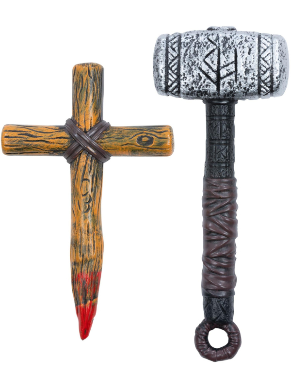 Kit Chasseur de Vampires – Piquet Ensanglanté et Marteau Antique pour Halloween
