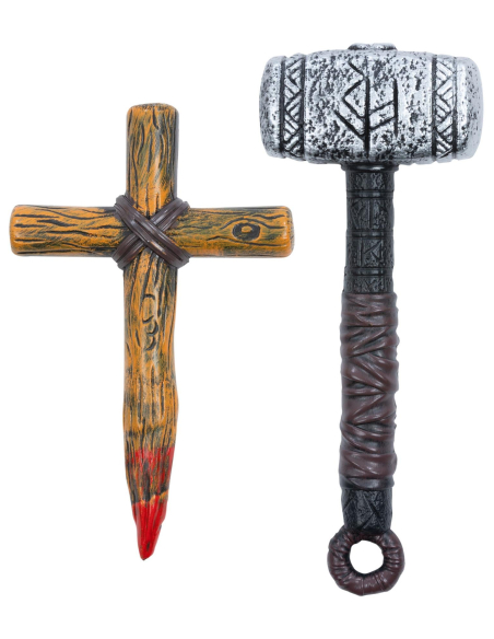 Kit Chasseur de Vampires – Piquet Ensanglanté et Marteau Antique pour Halloween