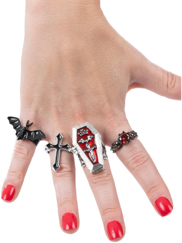 Bagues Vampire Gothiques – Lot de 4 Accessoires pour Halloween et Cosplay Sombre