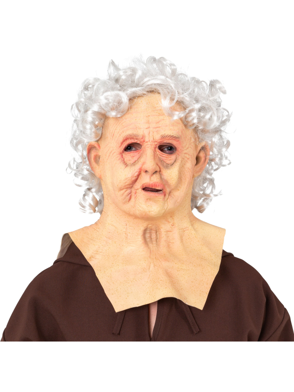Masque de Grand-Mère Réaliste – Latex avec Cheveux Blancs pour Halloween ou Déguisement Humour