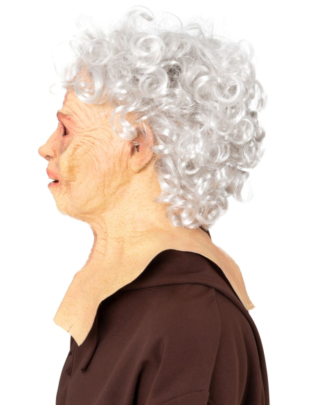 Masque de Grand-Mère Réaliste – Latex avec Cheveux Blancs pour Halloween ou Déguisement Humour