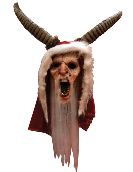Masque de Krampus – Père Fouettard démoniaque – Latex avec cornes et capuche