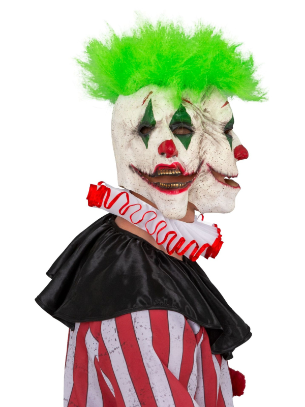 Masque de clown effrayant à trois visages – Latex avec cheveux verts