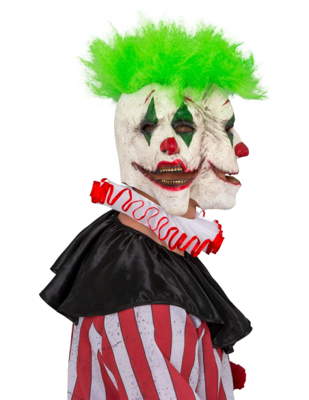 Masque de clown effrayant à trois visages – Latex avec cheveux verts