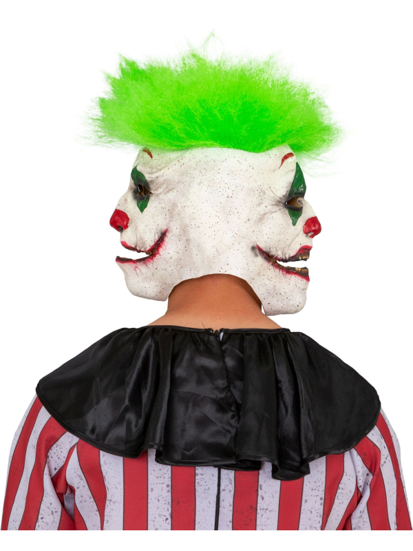Masque de clown effrayant à trois visages – Latex avec cheveux verts
