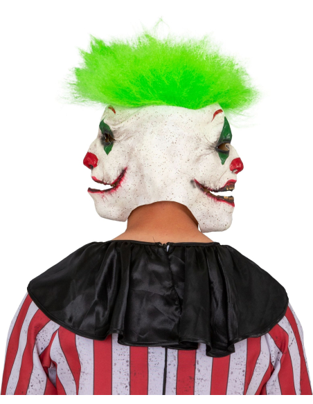 Masque de clown effrayant à trois visages – Latex avec cheveux verts