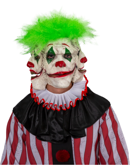 Masque de clown effrayant à trois visages – Latex avec cheveux verts