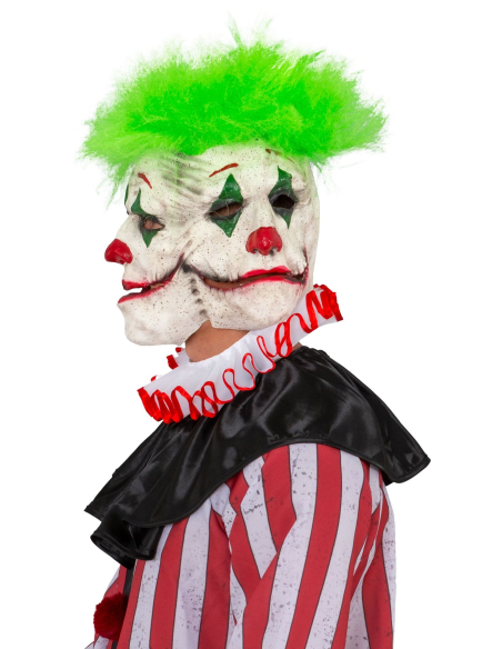Masque de clown effrayant à trois visages – Latex avec cheveux verts