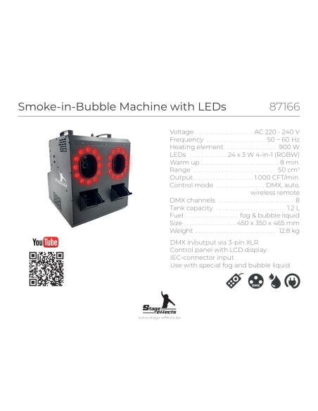 Machine à bulles fumées avec LEDs RGBW – Effet double spectaculaire | Stage Effect