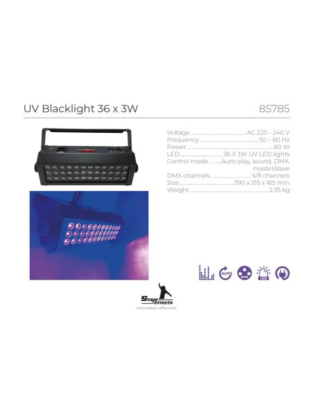 Projecteur UV LED Blacklight – 36 x 3 W – Contrôle DMX | Stage Effect