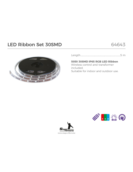 Ruban LED 5 mètres – SMD 5050 – 30 LEDs/m – Étanche IP65