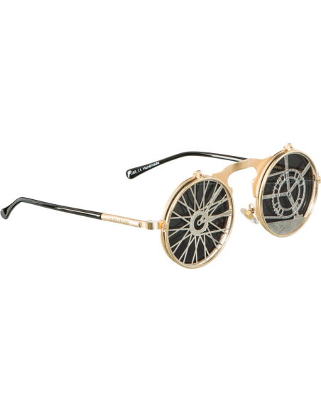 Lunettes Steampunk Dorées – Verres à Engrenages | Style Rétro-Victorien