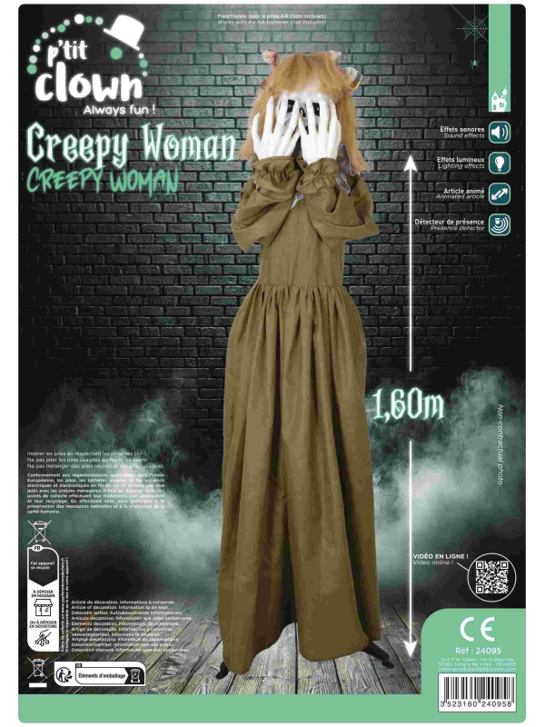 Automate Halloween Creepy Woman - Fille Fantôme Animée, Sonore et Lumineuse (160 cm